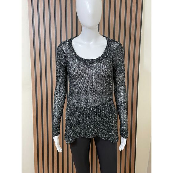 Eileen Fisher Women's XS Black Sweater Cotton Tunic Lightweight Metallic Thread - Picture 1 of 10